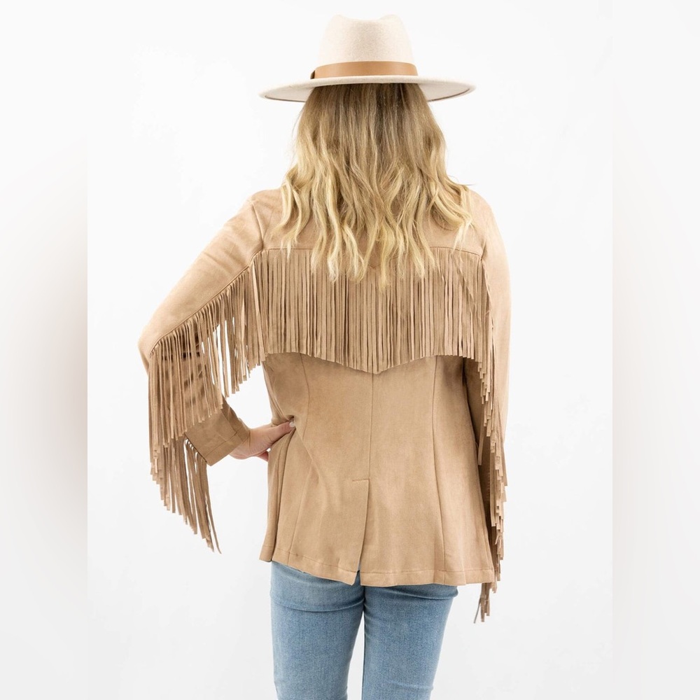 TCEC Mocha Suede Fringe Blazer Jacket - Picture 3 of 11